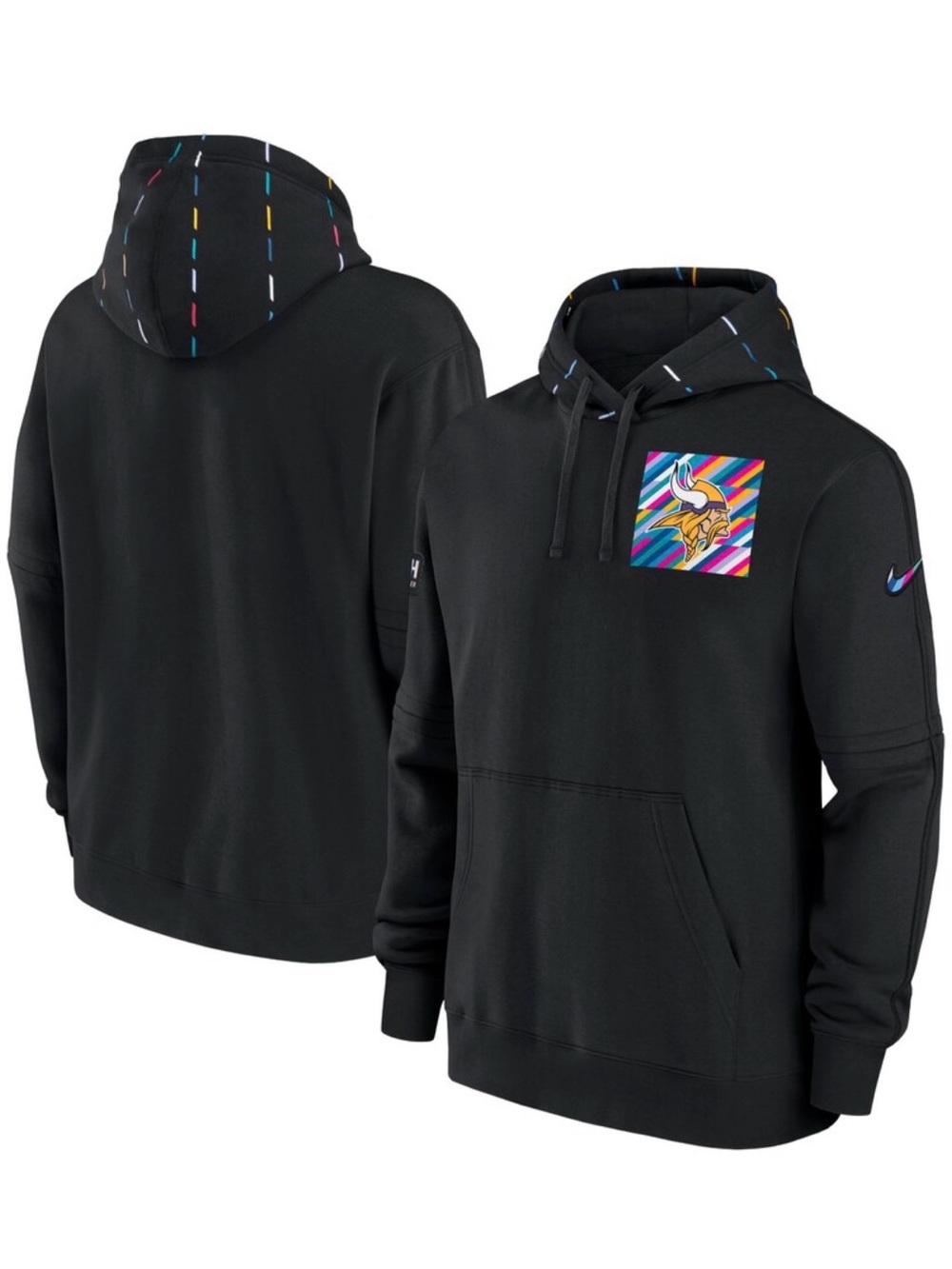 Nike Minnesota Vikings NFL Crucial Catch Hoodie Black Mens L Cancer Awareness